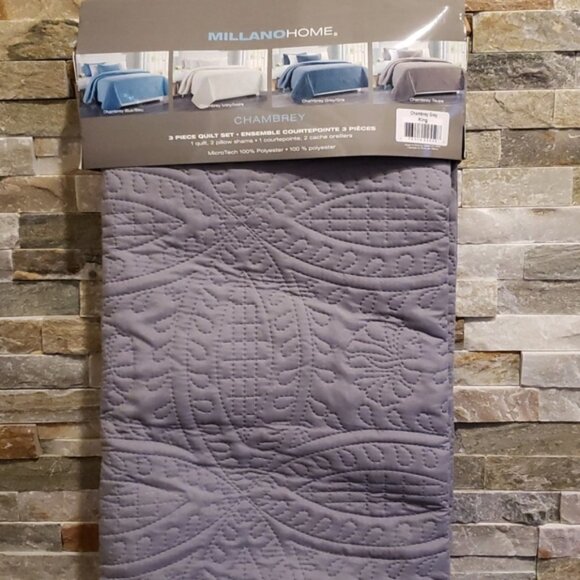 🌟Millano Chambrey 3 Piece Quilt Set Grey - Picture 6 of 6